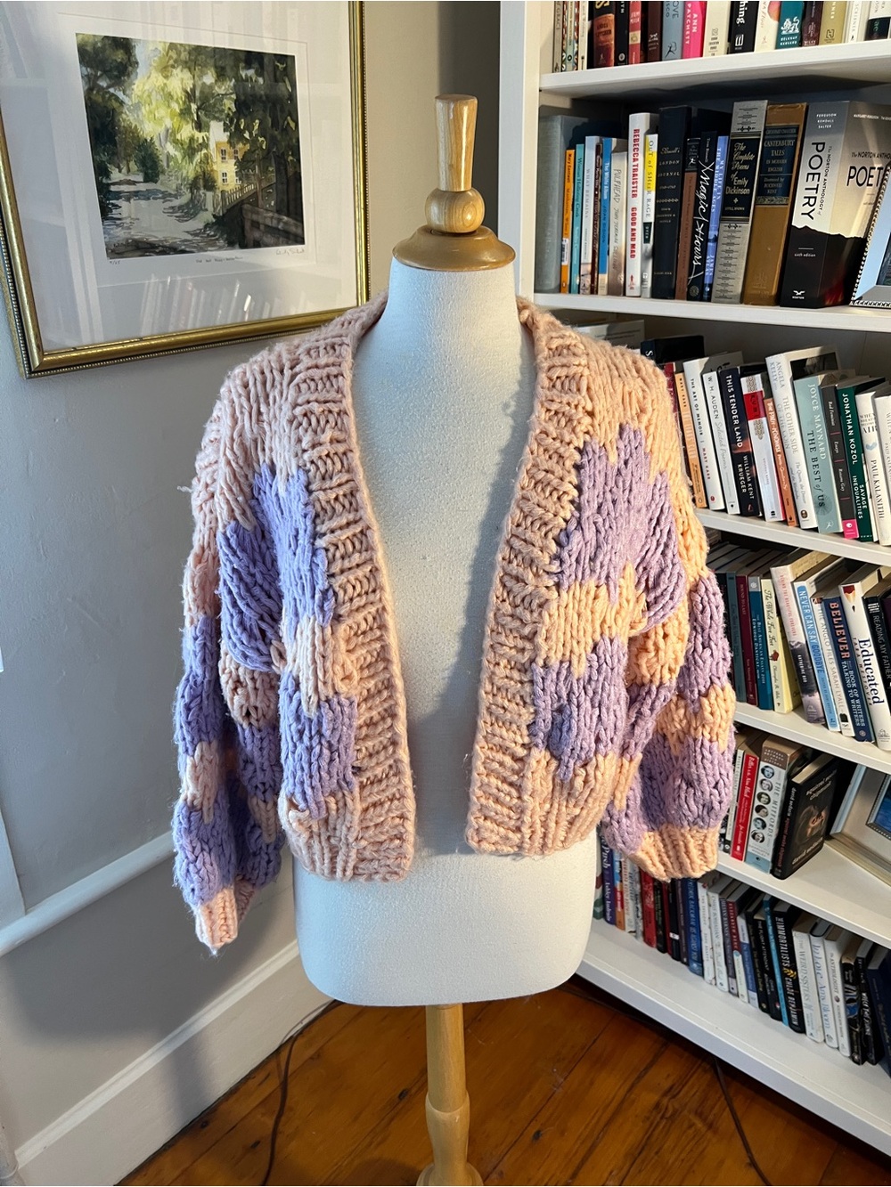 Beginning Boutique Kinley Chunky Knit Cropped Cardigan - Pink & Lavender